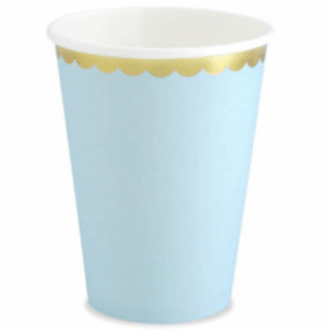 Copo papel azul claro borda dourada