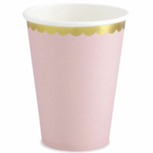 Copo rosa claro borda dourada