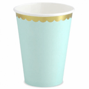 Copo papel verde água com borda dourada